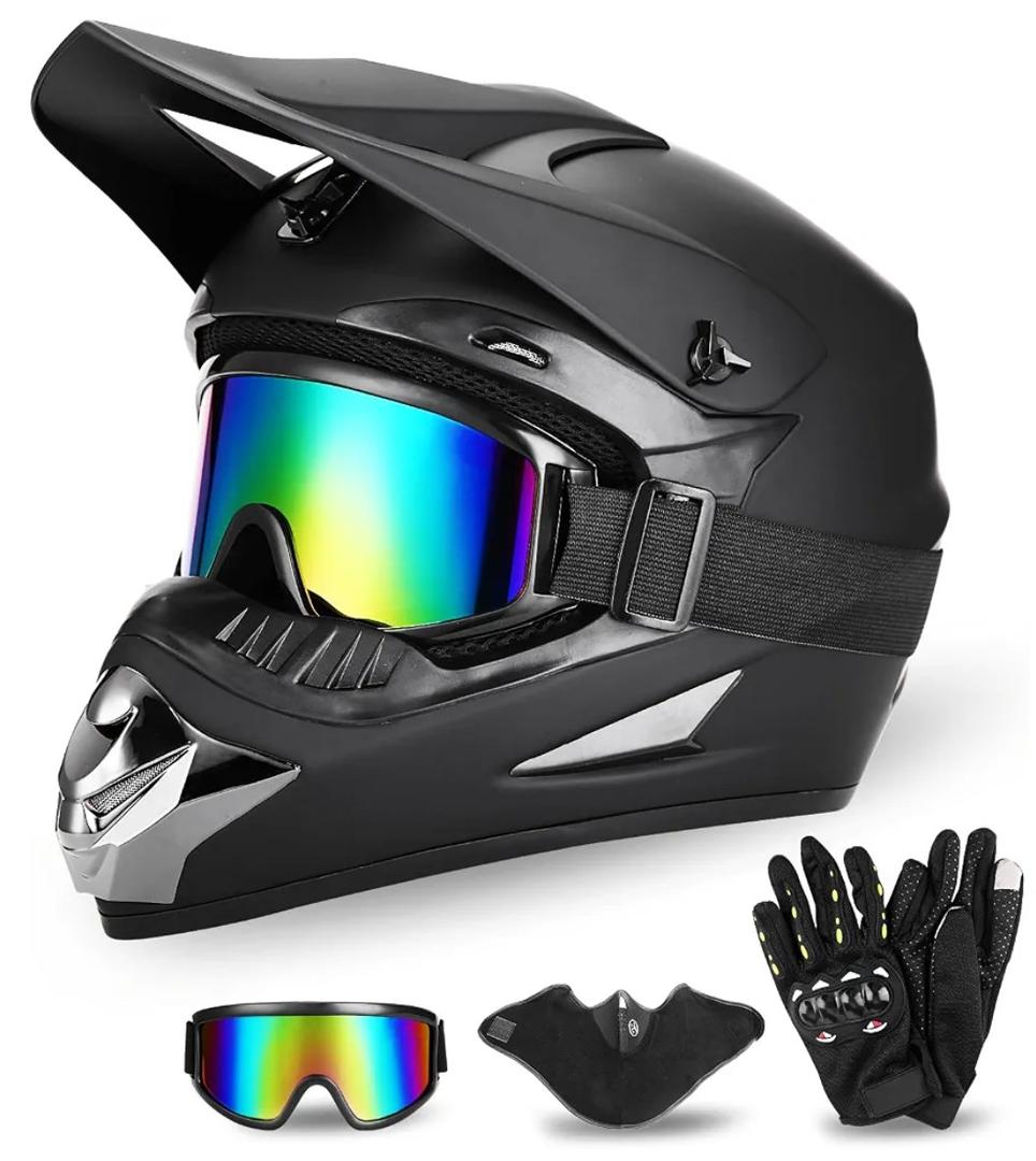 Full Face Dirt Bike Helmet DOT Certified - Complete Adult ATV Helmet Kit with Goggles, Gloves & Mask, Adjustable Visor, Quick Release