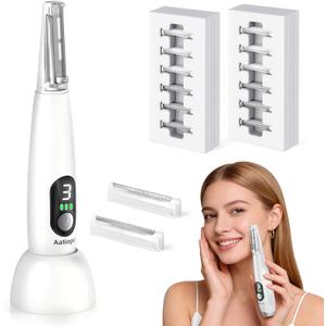 Sonic Dermaplaning Tool for Women - Rechargeable Electric Face Razor with LED Light, 3 Speeds, 12 Replacement Blades (6 Fine & 6 Coarse) for Peach Fuzz Removal & Facial Exfoliation (White)