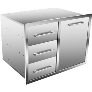 Outdoor Kitchen Drawer Combo, BBQ Access Trash Drawer Combo with Triple Stainless Steel Drawers(Left), Outdoor Kitchen for BBQ Island, Grilling Station, Outside Cabinet (28" W x 19.6D x 20.1" H)