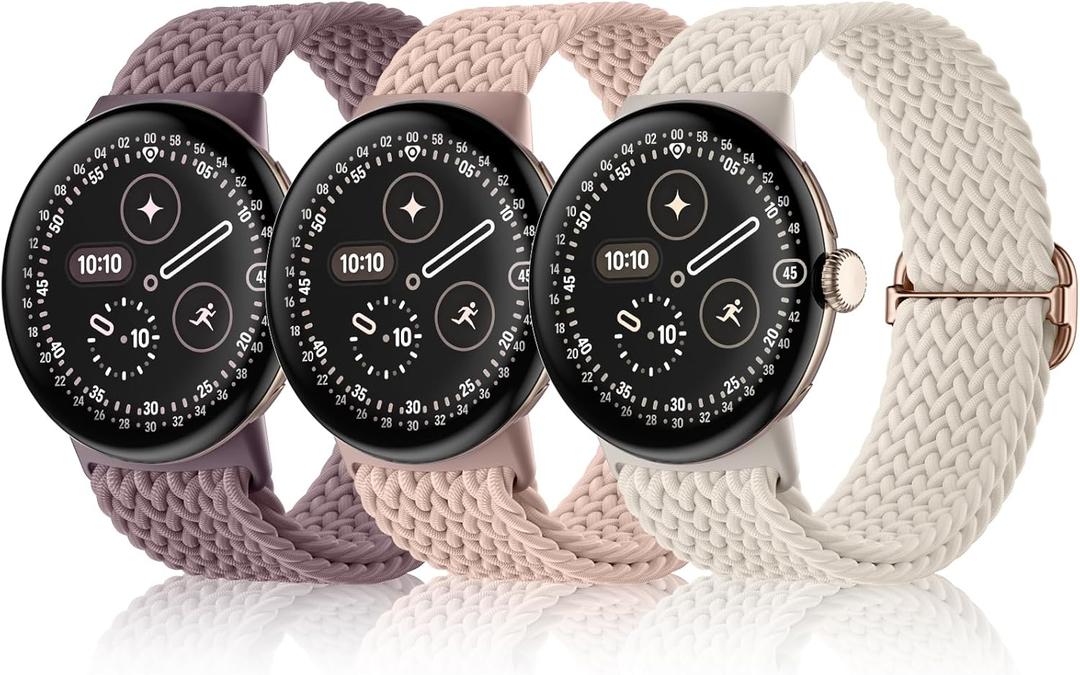Maledan Braided Stretchy Band Compatible with Google Pixel Watch 4 3 41mm/ Pixel Watch 2 1 Band for Women Men, 3 Pack Soft Nylon Breathable Sport Replacement Strap for Google Smartwatch 41mm Accessory