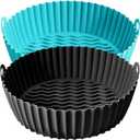 8 Inch Air Fryer Liners for Ninja AF101 AF150 AF161 XL (2 Pack) Black & Cyan Silicone Liners with Handles for 36 QT Air Fryers COSORI Instant Gourmia and more  Reusable Nonstick Inserts