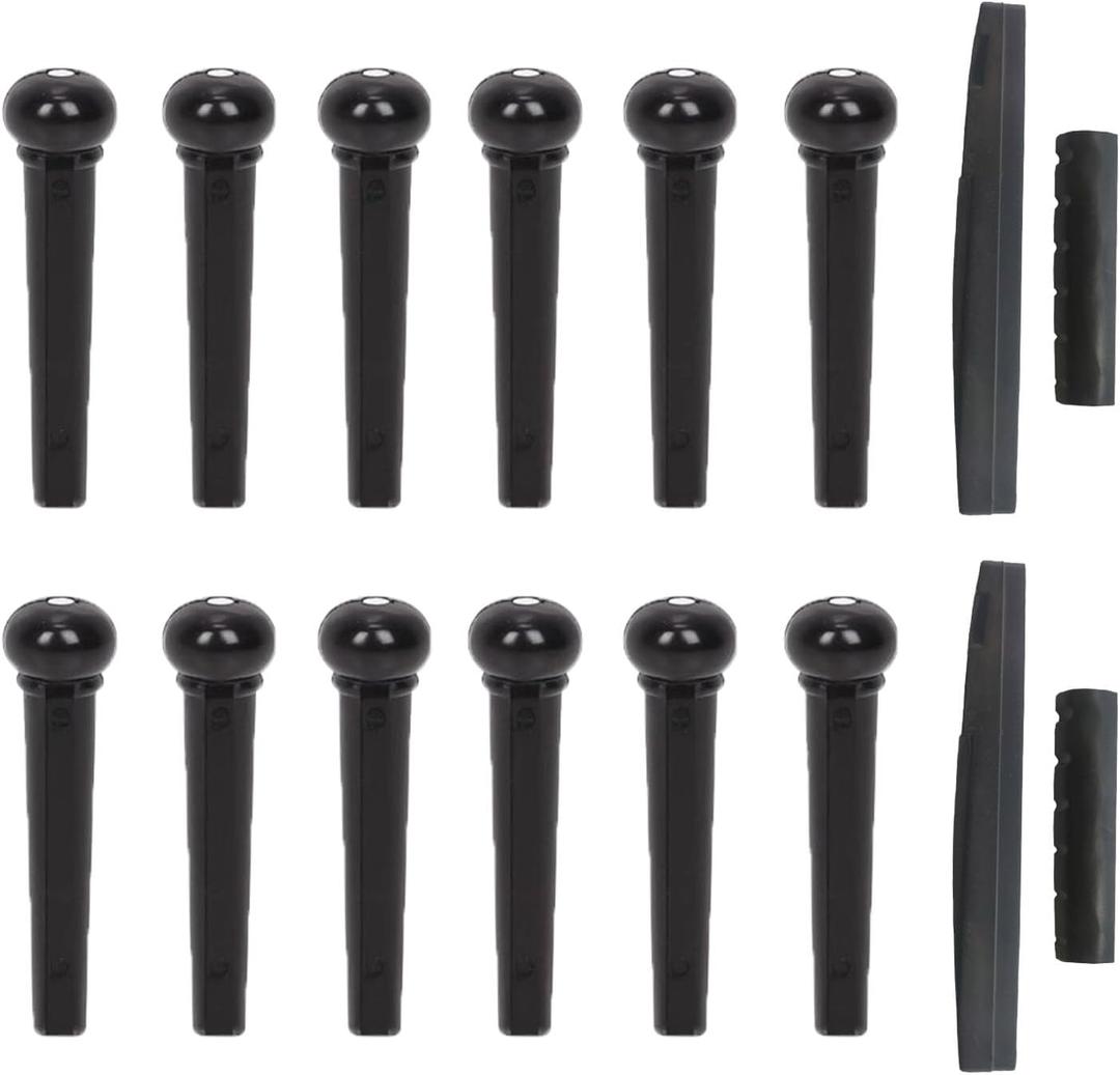 12 Pcs Acoustic Guitar Bridge Pins Pegs with 4 Pcs Guitar Bridge Saddle Nut (Black) 12 Pcs Acoustic Guitar Bridge Pins Pegs with 4 Pcs Guitar Bridge Saddle Nut (Black)