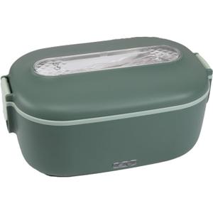 Electric Lunch Box, Automatic Heating with 1.5L 304 Stainless Steel Container Fork and Spoon for Home and car 12 V/24 V Portable Food Warming Lunch Box for Work//car/Truck(Dark Green)