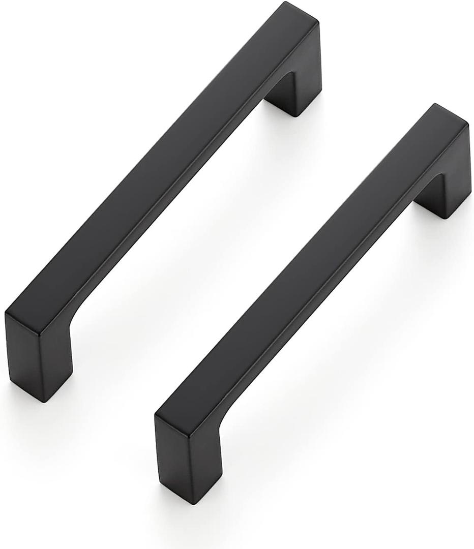 Ravinte 5 Pack 3-1/2 Inch Hole Centers Matte Black Cabinet Pulls - Kitchen Handles, Solid Drawer Pulls, Zinc Alloy Hardware, Square Bar Handles