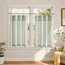 jinchan Striped Linen Kitchen Curtains with Attached Valance 36 Inch Length Cafe Tier Curtains for Living Room Rustic Half Window Light Filtering Rod Pocket Small Drapes 2 Panels Green