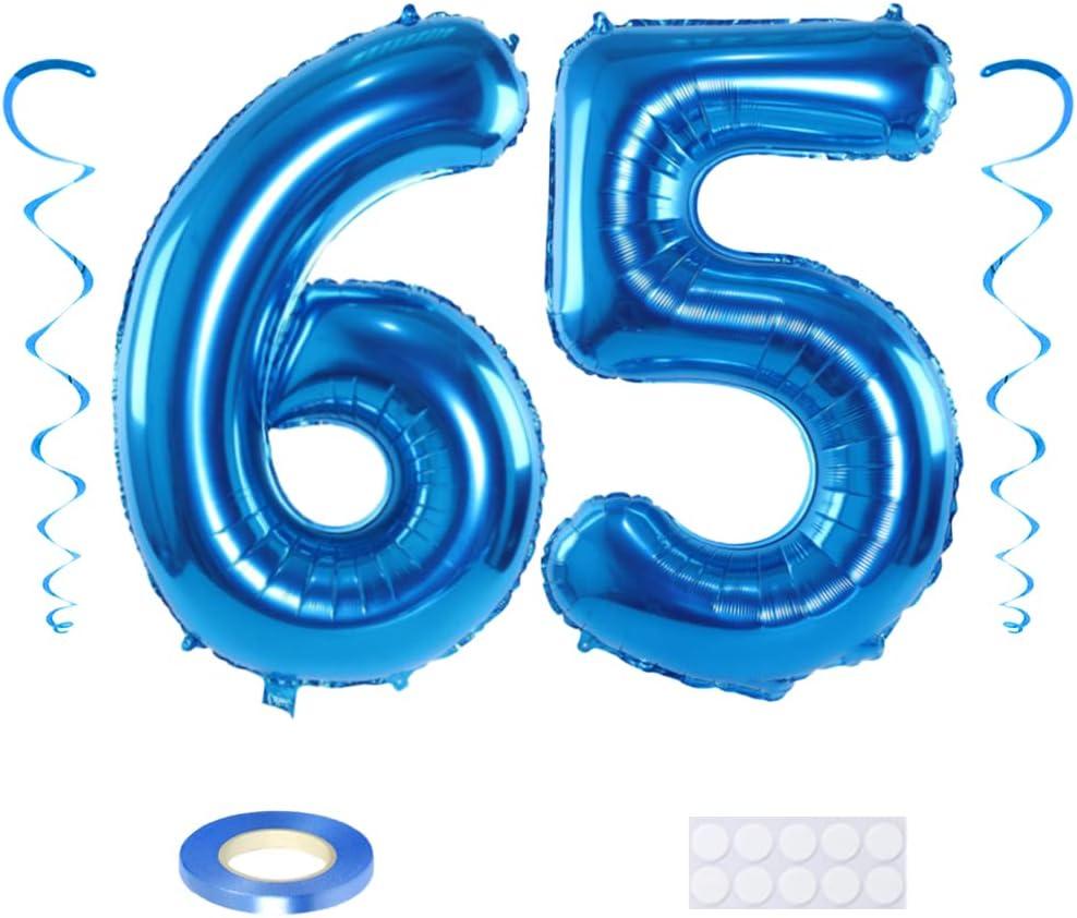 Maigendoo Jumbo 65 Number Balloon 40 Inch Large Digit Balloons Huge Helium Balloon Foil Mylar Balloon with Swirl Decorations for 65th Birthday Party Graduation Celebration Anniversary Event, Blue