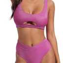 SUUKSESS Women Cutout Color Block Bikini Sets Sexy High Cut 2 Piece Bathing Suit M