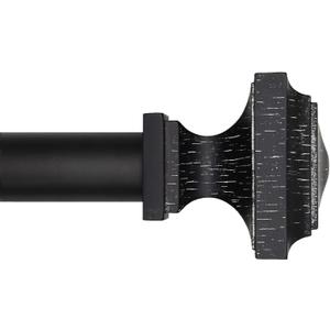 Curtain Rod 1 Inch, Wood Decorative Treatment Single Window Curtain Rods - Square Finials, Imitation Wood Grain 1 Pack (Black, 28-48)
