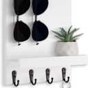Key Holder Wall Mount, Key Holder for Wall with 4 Hooks, Farmhouse Key Hanger Holds Dog Leash, Sunglasses Decorative Mail Organizer Home Decor (White)