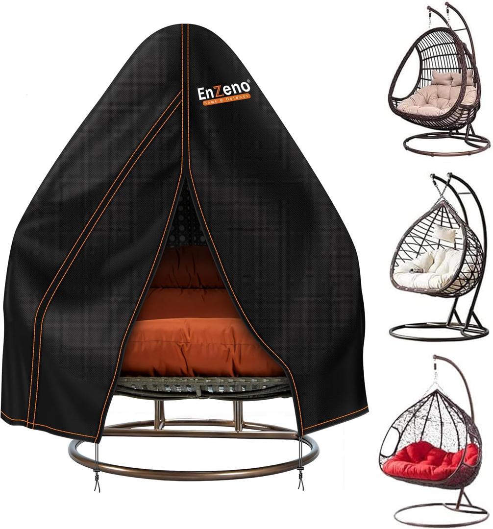 Enzeno Patio Egg Chair Cover Waterproof, 90x79inch Egg Chair Cover with Zipper,Windproof Double Egg Swing Chair Covers,Outdoor Hanging Chair Covers Weatherproof,Black