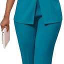 Kafiloe Pant Suits for Women Dressy Belted Sleeveless Vest Blazer Sets 2 Piece Business Casual Outfit (Blue, XL)