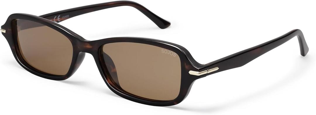 SOJOS Retro Polarized Petite Rectangle Sunglasses Womens Mens Vintage Skinny 80s 90s Thin Shades SJ2376 (Brown)
