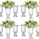 Glasseam Ribbed Glass Vase for Flowers, 7.5in Tall Vases for Centerpieces, Modern Crystal Clear Vase Set of 12, Decorative Flower Vases for Decor, Fluted Footed Urn for Wedding Dining Table Decoration (Large)