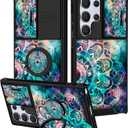Funermei for Samsung Galaxy S25 Ultra Case - Women Girls Cute Phone Cover Pretty Aesthetic Girly Flower Blue Unique Design with Camera Cover Ring Stand Funda for Samsung S25 Ultra Case