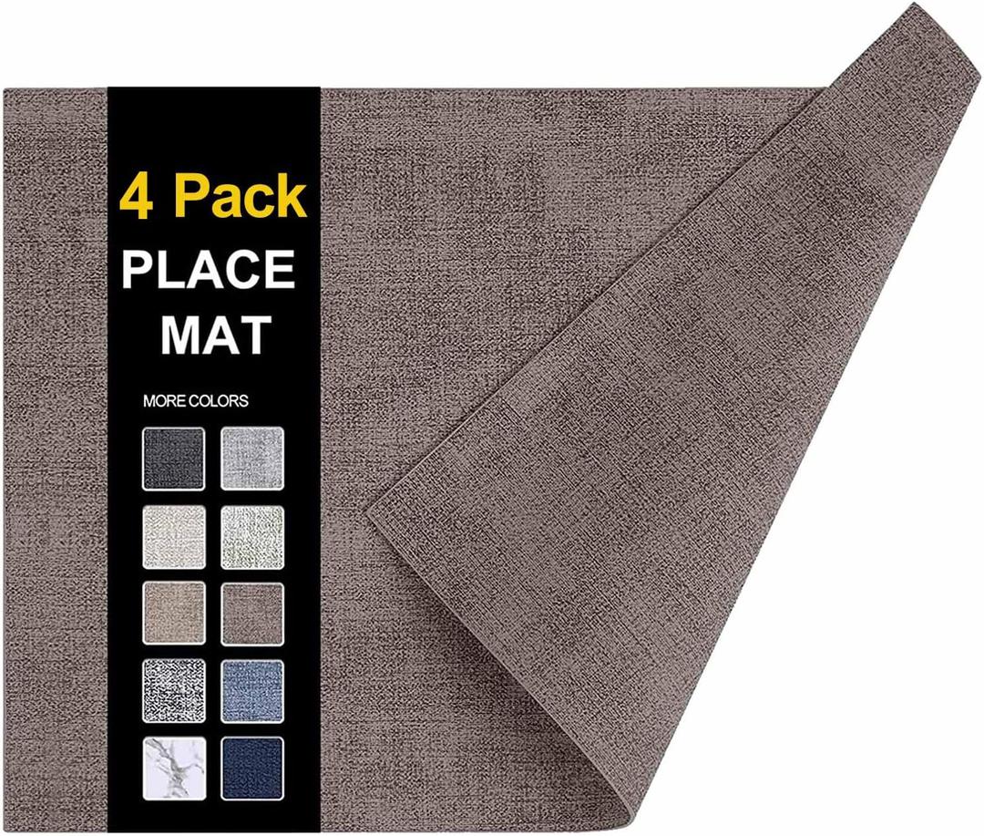 homing Faux Leather Heat Resistant Placemats 4 Packs, Waterproof Wipeable Dining PU Place Mats for Indoor & Outdoor, Easy to Clean, Brown (11.8" x 17", Rectangular 4PCs)