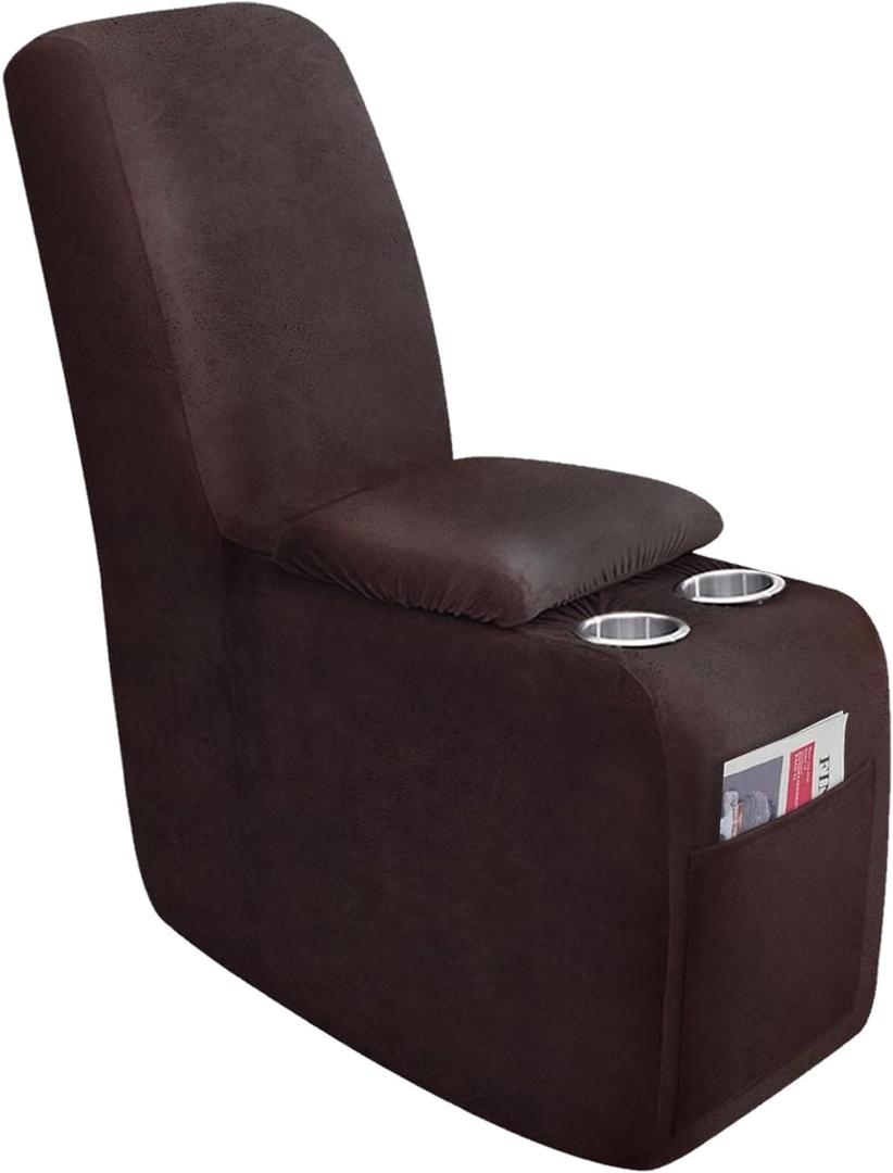 molasofa Leather Like Additional Recliner Console Cover for Reclining Loveseat Covers Stretch Jacquard Middle Console Cover for Recliner Couch and Sofa Dark Chocolate