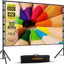 Projector Screen and Stand, 150 inch Indoor Outdoor Projection Screen, Portable 16:9 4K HD Rear Front Movie Screen with Carry Bag Wrinkle-Free Design for Home Theater Backyard Cinema 