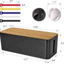 Cable Management Box Large - Wooden Grain Cable Organizer Box to Hide Wires&Power Strips,TV&Desk Computer Wires,with Cable Clips&Reusable Cable Ties for Home&Office(Black)