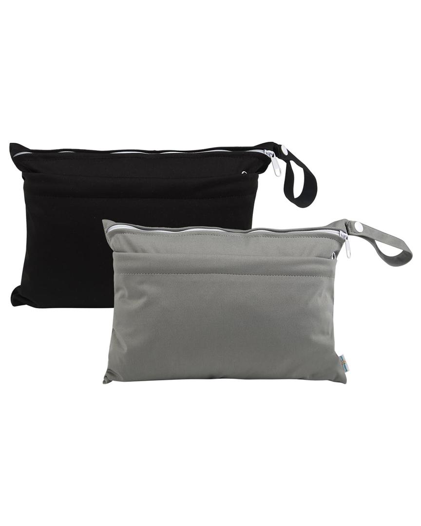 babygoal Wet Dry Bags for Baby Cloth Diapers, Washable Travel Bags, Beach, Pool, Gym Bag for Swimsuits & Wet Clothes with Two Zippered Pockets 2 Pack Small Size 2LNS01 (Black&Grey)