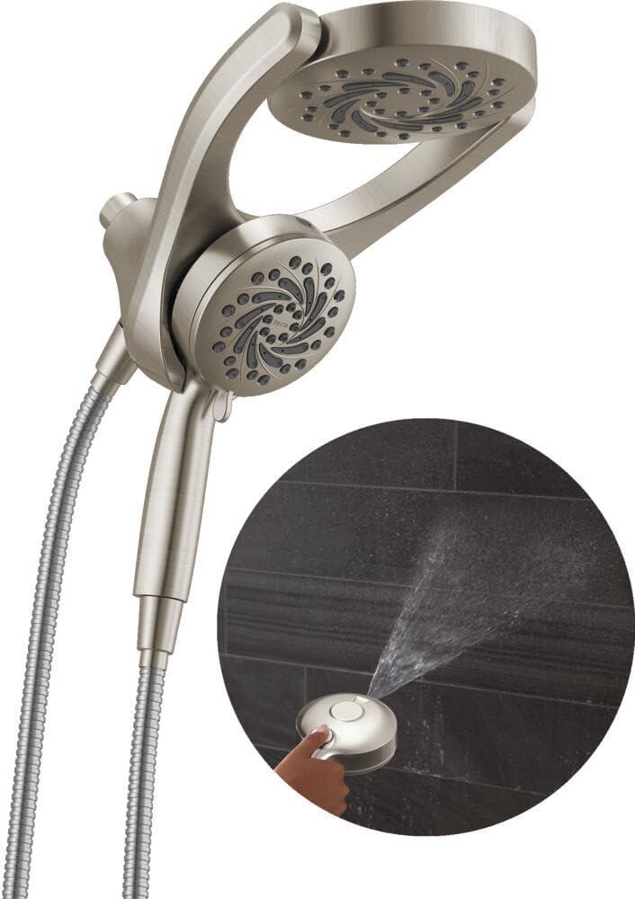 Delta 5-Setting HydroRain 2-in-1 Dual Shower Head with ProClean Spray, Brushed Nickel High Pressure Shower Head with Handheld Spray, 1.75 GPM Flow Rate, Satin Nickel 75419SN