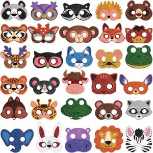 Charniol 48 Pcs Animal Masks for Kids Safari Paper Animal Face Mask Party Favor Jungle Woodland Bulk Birthday Party Toys Zoo Safari Theme Cosplay Dress up Halloween Supplies, 24 Different Designs