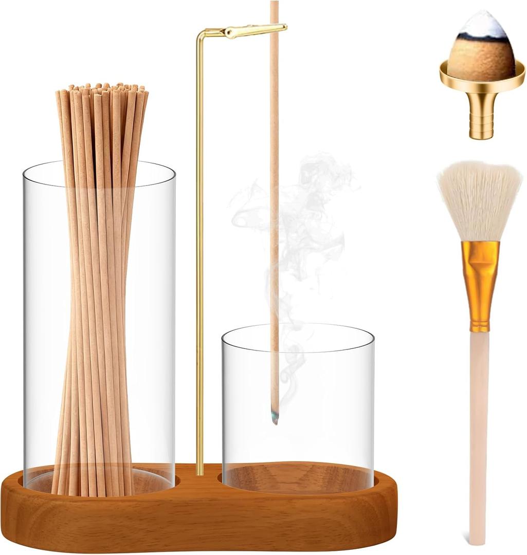 Glass Incense Holder, 3 in 1 Incense Sticks Burner Holder with Storage, Hang Upside Down Incense Holder for Sticks with Glass Ash Catcher for HolderBedroom House Yoga Meditation Zen