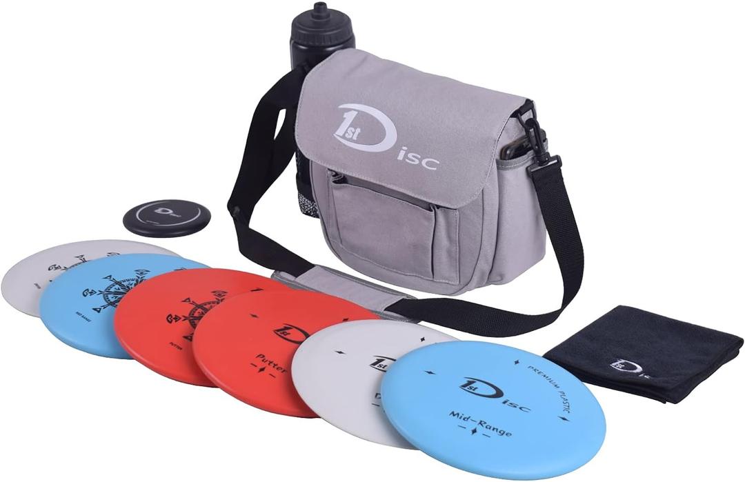 Disc Golf Set- Putter, Mid-Range, Driver, Mini Disc, Towel with Bag (Grey)