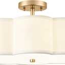 Gold Semi Flush Mount Ceiling Lights, 4-Light 18" Ceiling Light Fixtures with Fabric Shade in Flower Shape, Farmhouse Brass Drum Lighting for Nursery Bedroom Kitchen, AD-22009-4SF-GD