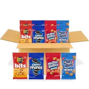 OREO Minis Cookies, CHIPS AHOY! Minis Cookies, Nutter Butter Bites & RITZ Bits Cheese Crackers Variety Pack, 15 Snack Packs (EXP 10/15/26)