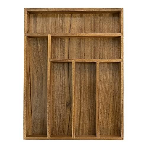 EcoFives Luxury Acacia Kitchen Drawer Organizer - Silverware Organizer - Utensil Holder and Cutlery Tray with Grooved Drawer Dividers for Flatware and Kitchen Utensils (6 Slot)