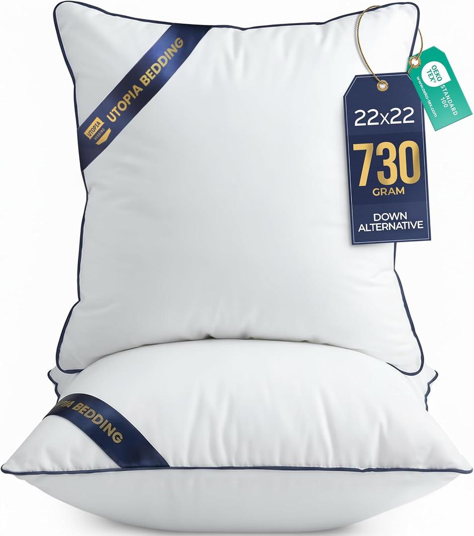 Utopia Bedding Throw Pillow Inserts (Pack of 2, White), 22 x 22 Inches Decorative Indoor Pillows for Sofa, Bed, Couch, Cushion Sham Stuffer