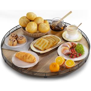 Acacia Wood 21" Lazy Susan Turntable Organizer for Table Top, Farmhouse Extra Large Round Lazy Susan for Serving Kitchen Countertop Cabinet for Charcuterie Centerpiece, Bathroom Vanity Tray Decor