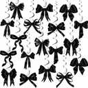 Clabby Black Bow Birthday Decorations Black Coquette Hanging Swirls Garland Banner Bow Party Decorations Ribbon Paper Cutouts for Girls Baby Shower Bridal Shower Wedding Bachelorette Party Supplies