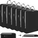 Hosuly 6 Pcs 17.3 x 12.6'' Compression Packing Cube Bag Extra Large Travel Expandable Space Saving Organizers XL for Luggage Storage(Black)