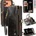 Defencase Compatible with iPhone 17 Pro Case Wallet with RFID Blocking Card Holder for Women Men, Fashion PU Leather Magnetic Snap Flip Zipper Strap Wallet Phone Case for iPhone 17 Pro 6.3", Coffee