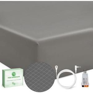 Grounding Sheets King 20% Silver Fiber 80% Organic Cotton with Outlet Tester and Test Pen, Grounded Bed Sheet Kit Earth Connected Bedding(Gray, King)