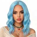eNilecor Blue Wig, Short Colored Wigs Bob Wig for Women, Natural Wavy Colorful 14 Inch Middle Part Synthetic Wig for Cosplay Party Costume Sky Blue