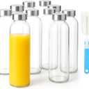 Sursip 24oz Glass Water Bottle Set of 10, Leak Proof Clear glass juice bottle for juicing, Reusable Drinking Bottles with Stainless Steel Lid, Beverage Storage Containers for Refrigerator-BPA Free