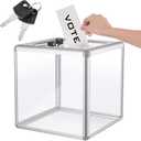 Lineshading Acrylic Donation Raffle Box with Slot & Lock, Large Clear Ballot Offering Suggestion Ticket Holder for Fundraising Drawing Storage Container Tip Jar Voting Charity(10 x 10 x 10 In,Clear)