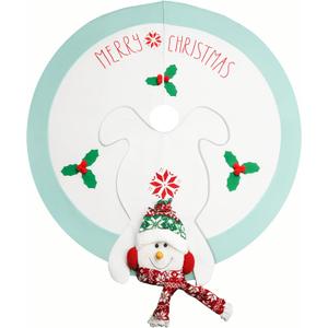 48in Christmas Tree Mat for Under Tree,Blue and White Christmas Tree Skirt for 7.5FT Tree,Rustic 3D Snowman Xmas Tree Mat Decorations Winter New Year Holiday Party Decor Indoor Outdoor