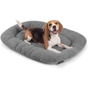 Pet Bed for Crates, Ideal for Dog Crates for Medium Dogs, Washable Reversible Plush & Oxford Pad for Large Breeds, Cozy Warm & Cooling Cushion for All Seasons, Oval Design, Fits 36 Inch, Grey