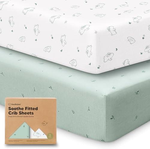 KeaBabies 2-Pack Organic Crib Sheets for Boys, Girls - 52x28 Fitted Crib Mattress Sheet Neutral, Breathable Jersey Cotton Cover for Baby Bed, Toddler Mattress, Soft & Cute Prints (Bunnies)
