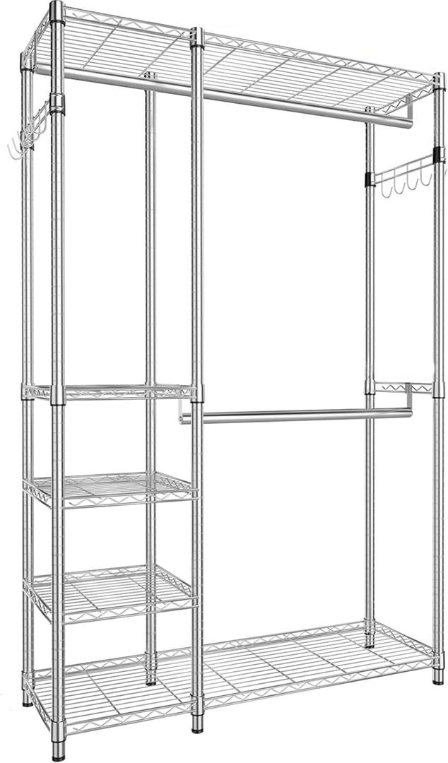 Simple Trending Heavy Duty Clothing Rack Loads 750 LBS, Garment Racks with Adjustable Shelves for Hanging Clothes, Metal Wardrobe Closet, Chrome