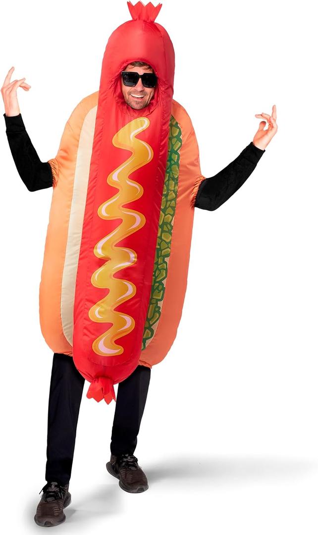 Spooktacular Creations Adult Inflatable Costume, Full Body Hotdog Blow-up Costume, Deluxe Food Themed Halloween Costume for Cosplay Parties