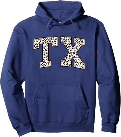 Texas Hoodie Women Men Cool Leopard Print TX State of Texas Pullover Hoodie L
