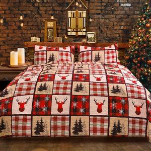 ROMROL Christmas Quilt Set Queen Size, Red Christmas Bedding Comforter Set Lightweight Patchwork Elks Quilted Coverlet Bedspread with 2 Pillow Shams（96 * 90”）