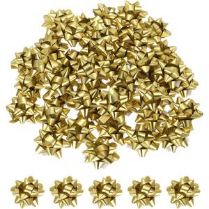 PATIKIL 1.5" Mini Star Gift Bows, 100Pcs Small Christmas Metallic Gift Wrapping Self-Adhesive Bows for Holiday Weddings Birthday Party, Matte Gold