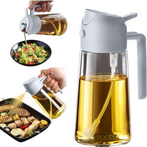 TrendPlain 16oz/470ml Glass Olive Oil Sprayer for Cooking - 2 in 1 Olive Oil Dispenser for Kitchen Gadgets, Air Fryer, Salad, and BBQ - Ash