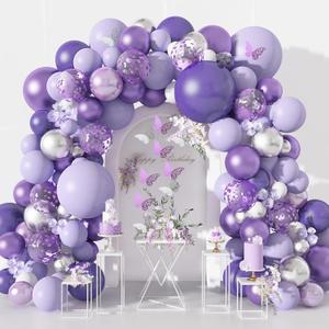 Amandir 144Pcs Purple Balloons Garland Arch Kit for Butterfly Baby Shower Decorations for Girl, 12Pcs Butterfly Stickers Lavender Purple Confetti Metallic Balloon for Birthday Wedding Party Decoration