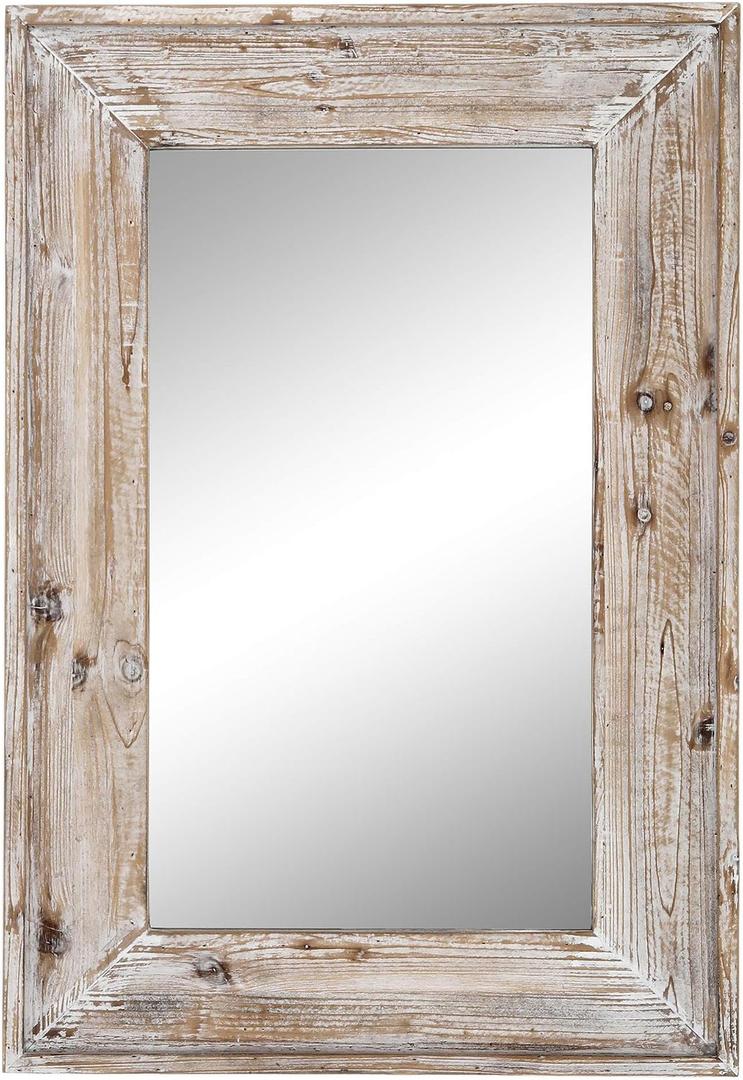 36 X 24 inch Wall Mount Wood Frame Bathroom Vanity Mirror Rustic Horizontal/Vertical Rectangle Mirror for Over Sink, Bedroom, Farmhouse Home Decor (Distressed White)
